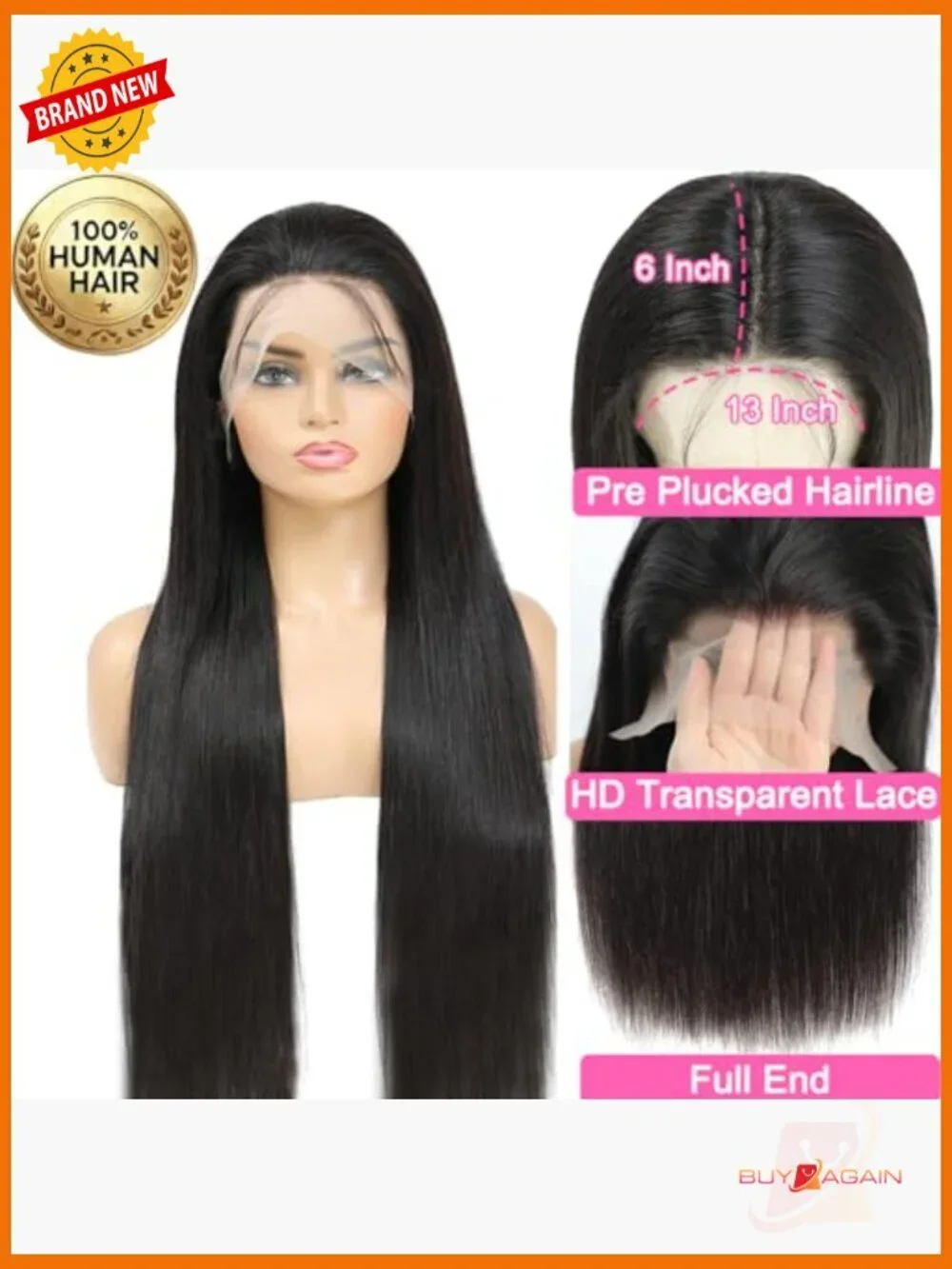 250Density 32Inch 100% Human Hair Lace Front Wig Straight HD Lace